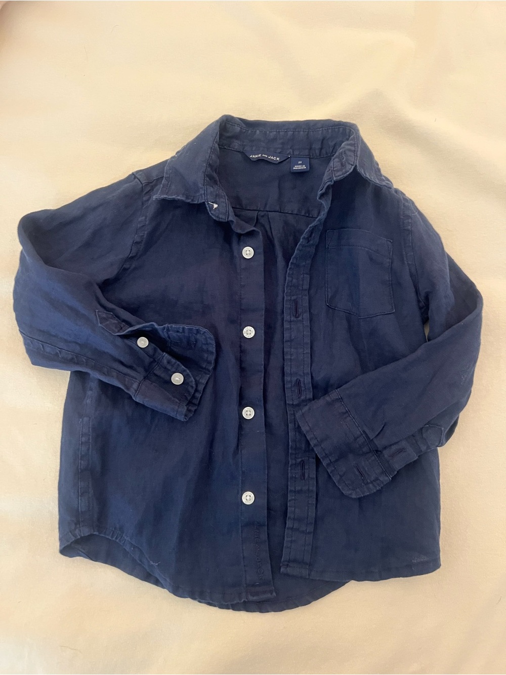 Janie and Jack Toddler Navy Linen Button-Down Shirt
